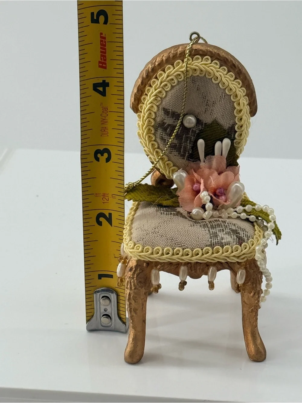 Ornate Gold and Peach Miniature Decorative Chair Accent
